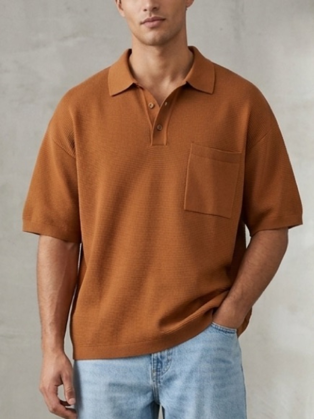 Zara Men's Short-Sleeve Polo in Warm Rust
